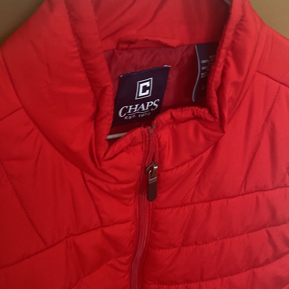 Chaps Mens Ralph Lauren Red Black Zip Front Puffer Lightweight Vest Pockets Sz L - Picture 2 of 12